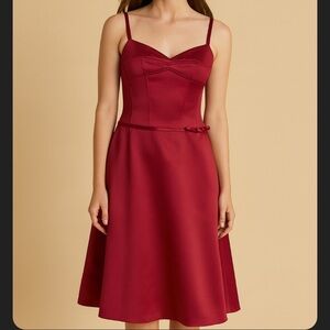 BCBGMAXAZRIA Midi Spaghetti Strap Red Burgundy Bow Detail Dress 6